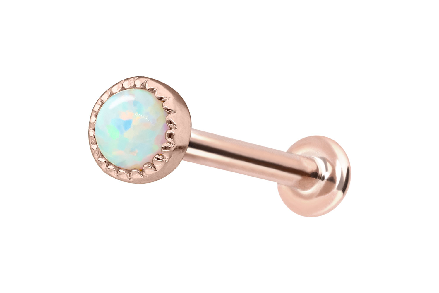 14 Karat Gold Labret Piercing mit Push Fit SYNTHETISCHER OPAL